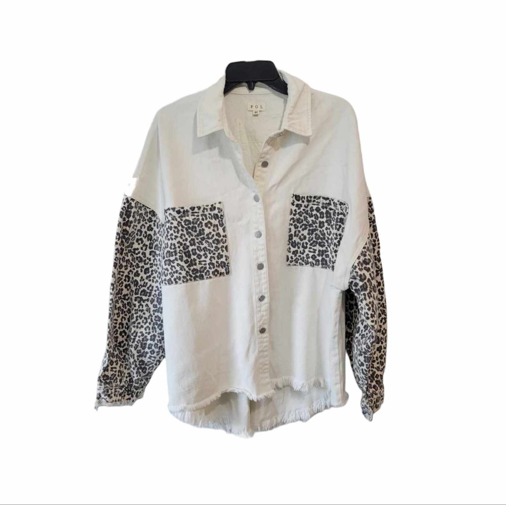 POL Distressed White Animal Print Jacket Size M